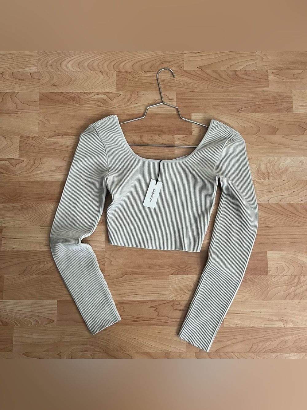 Crop rib sculpt knit square neckline long sleeve top by babaton sold at aritzia